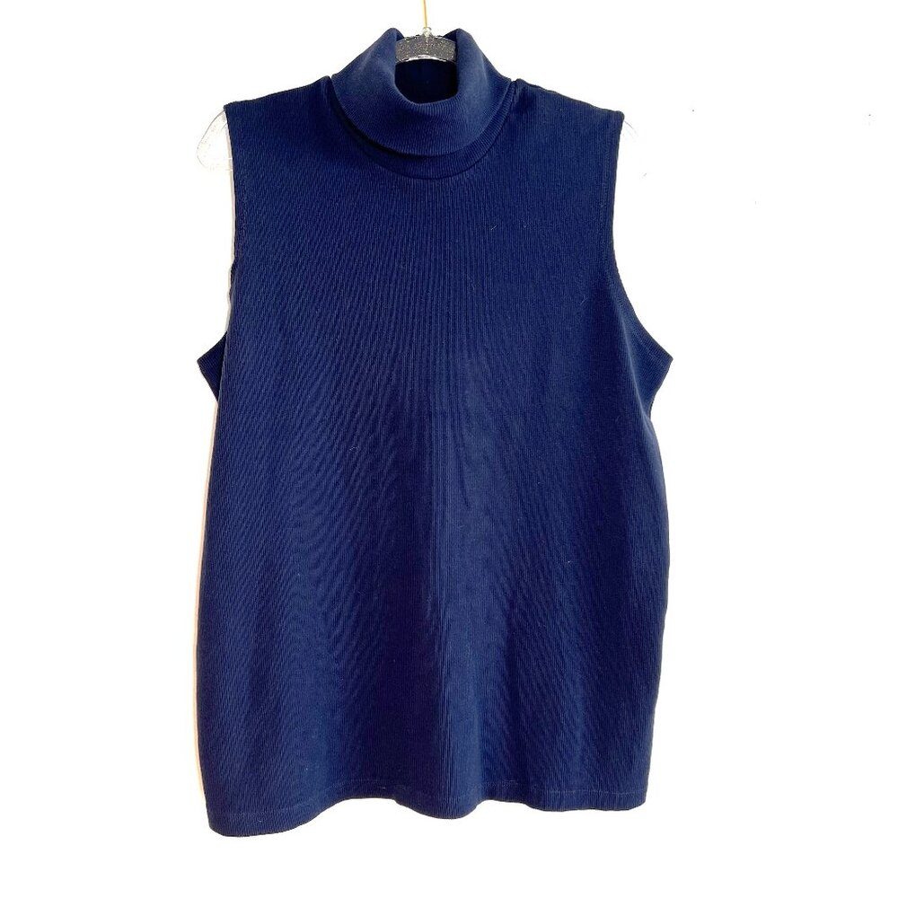 Lauren RL Navy Cotton Sleeveless mock-turtleneck top, Size 2X